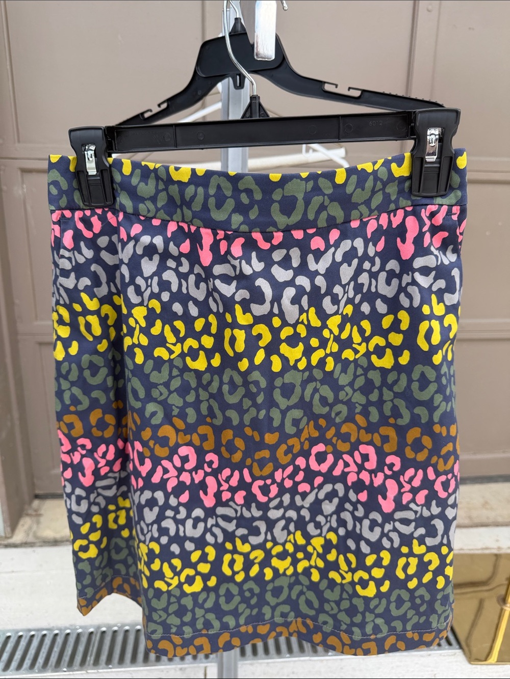 Boden Multicolor Leopard-Stripe Pencil Skirt in Navy, Yellow & Pink cotton